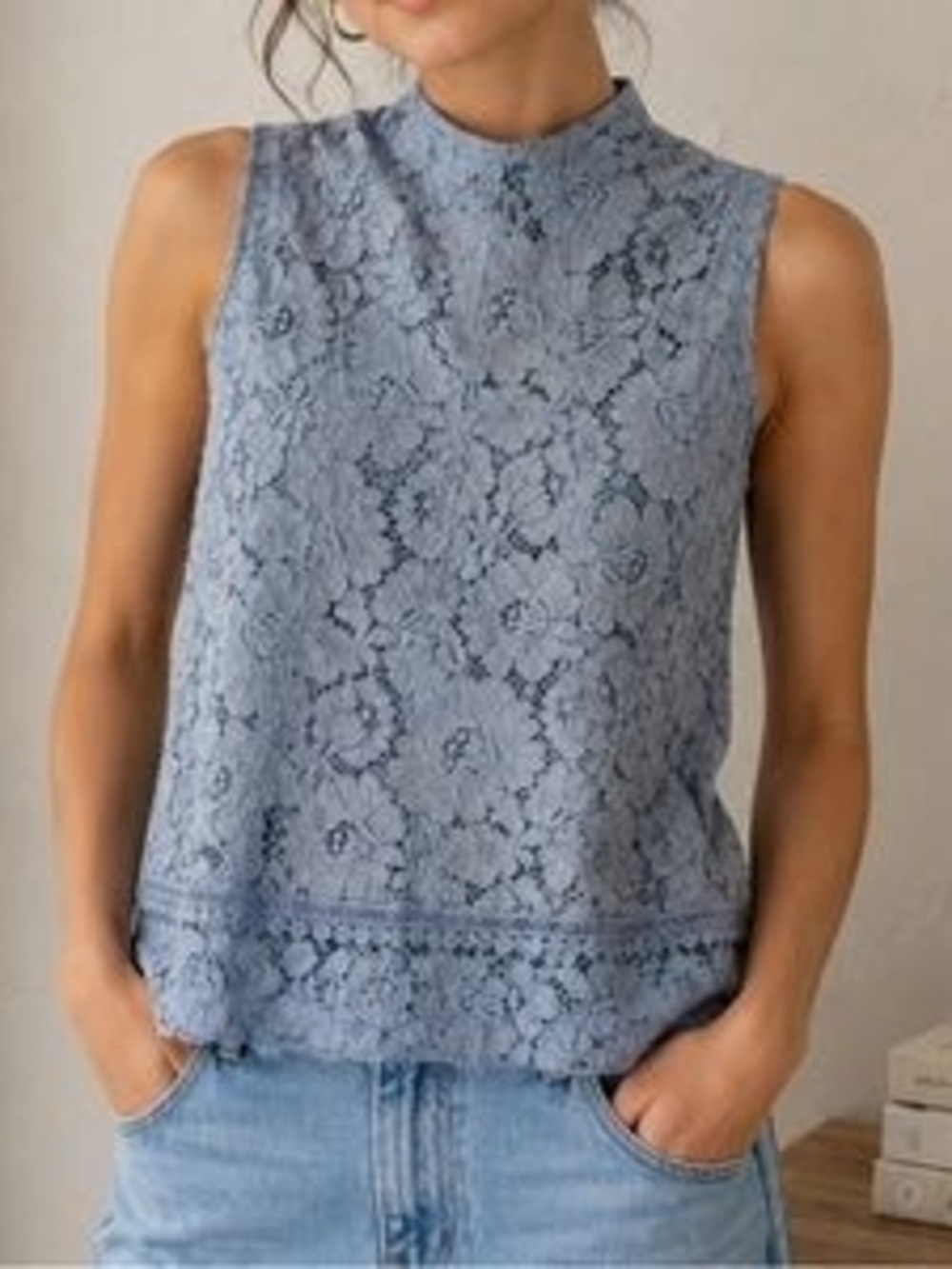 Maeve Emilie Lace Tank Top - Light Blue